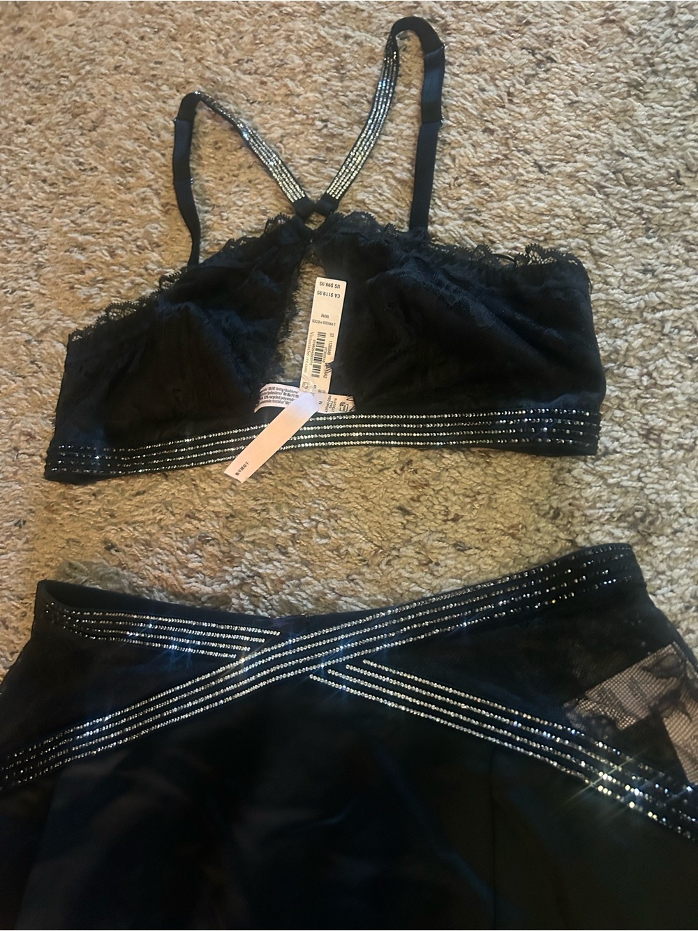 Victoria's Secret Black Lace Bralette with Silver Beaded Trim